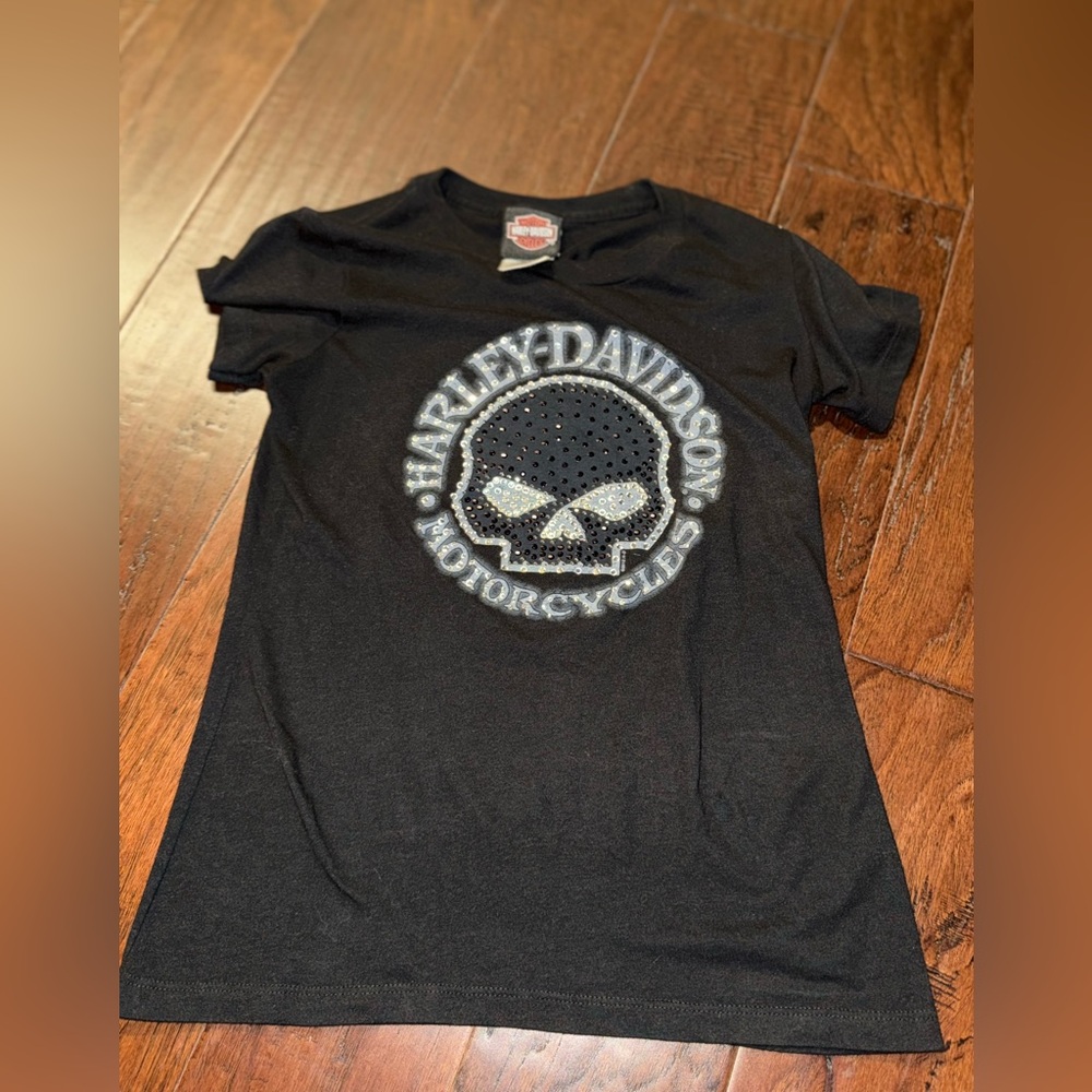 NWOT Women’s Harley-Davidson Black Rhinestone Skull Key West Fl T-Shirt size XS